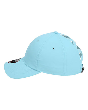 “Blue Hibiscus Florida” Light Blue - Low Profile DriFit Performance - Ponytail Hat