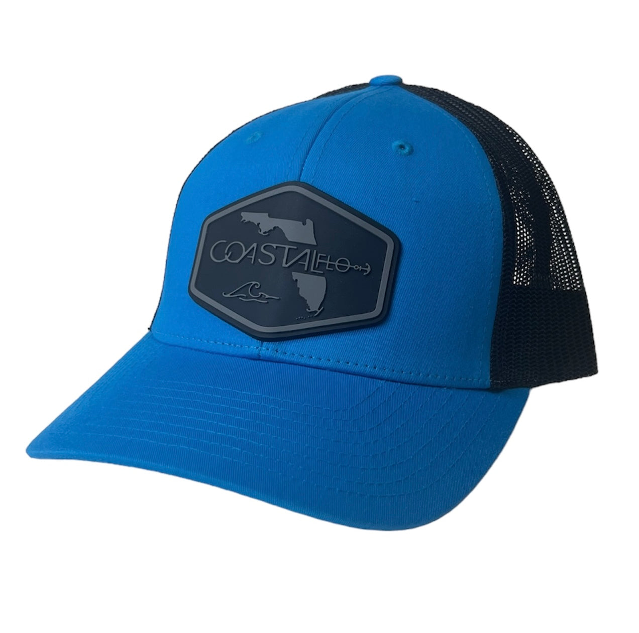 3 Cyan/Black - Low Profile - Trucker Hat with Gunmetal PVC rubber patch