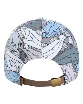 3 Red Fish Blue/White - Trucker Hat with Gunmetal PVC rubber patch