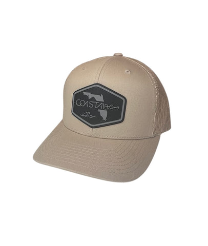 1 Khaki - Trucker Hat with Gunmetal PVC rubber patch
