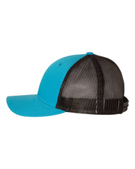 3 Cyan/Black - Low Profile - Trucker Hat with Gunmetal PVC rubber patch