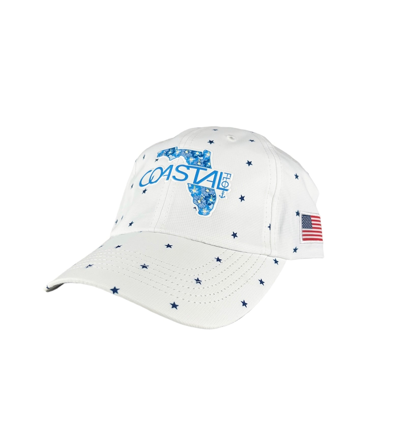 1 “Blue Hibiscus Florida” White Stars Performance Dri-Fit Hat