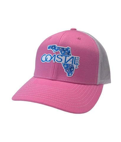 1 “Blue Hibiscus Florida” Hot Pink/White - Trucker Hat