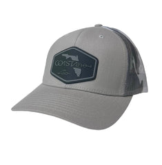 1 Grey/Grey Camo - Trucker Hat with Gunmetal PVC rubber patch