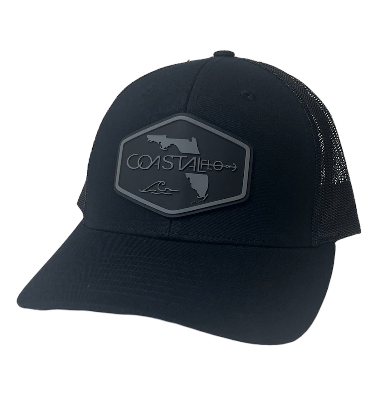 3 Black/Black - Trucker Hat with Gunmetal PVC rubber patch