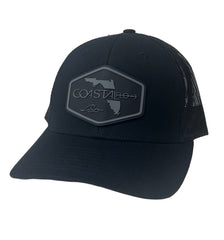 3 Black/Black - Trucker Hat with Gunmetal PVC rubber patch