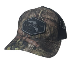 1 Mossy Oak Camo/Black - Trucker Hat with Gunmetal PVC rubber patch