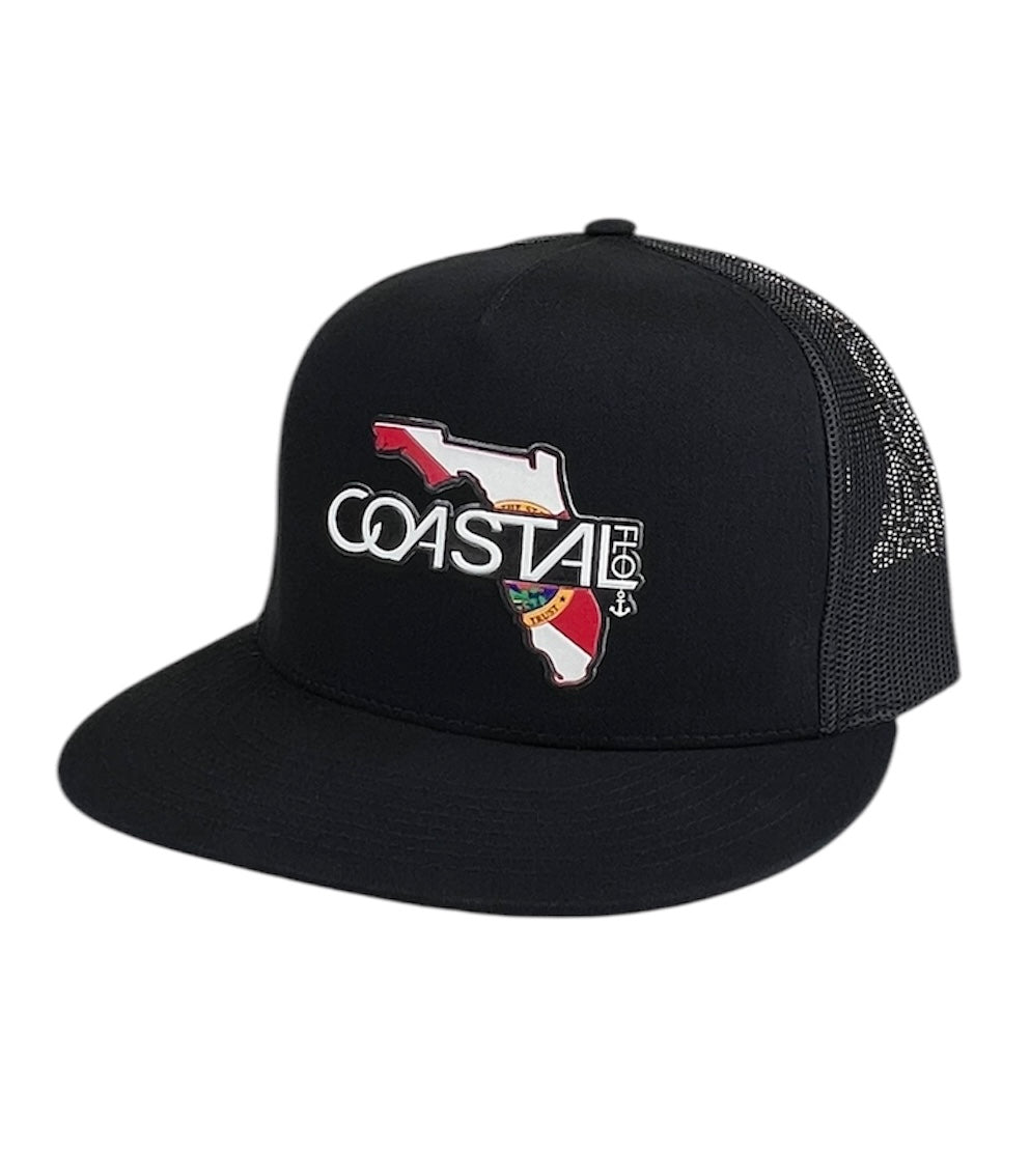 1 Flat Bill- Black/Black - Trucker Hat State