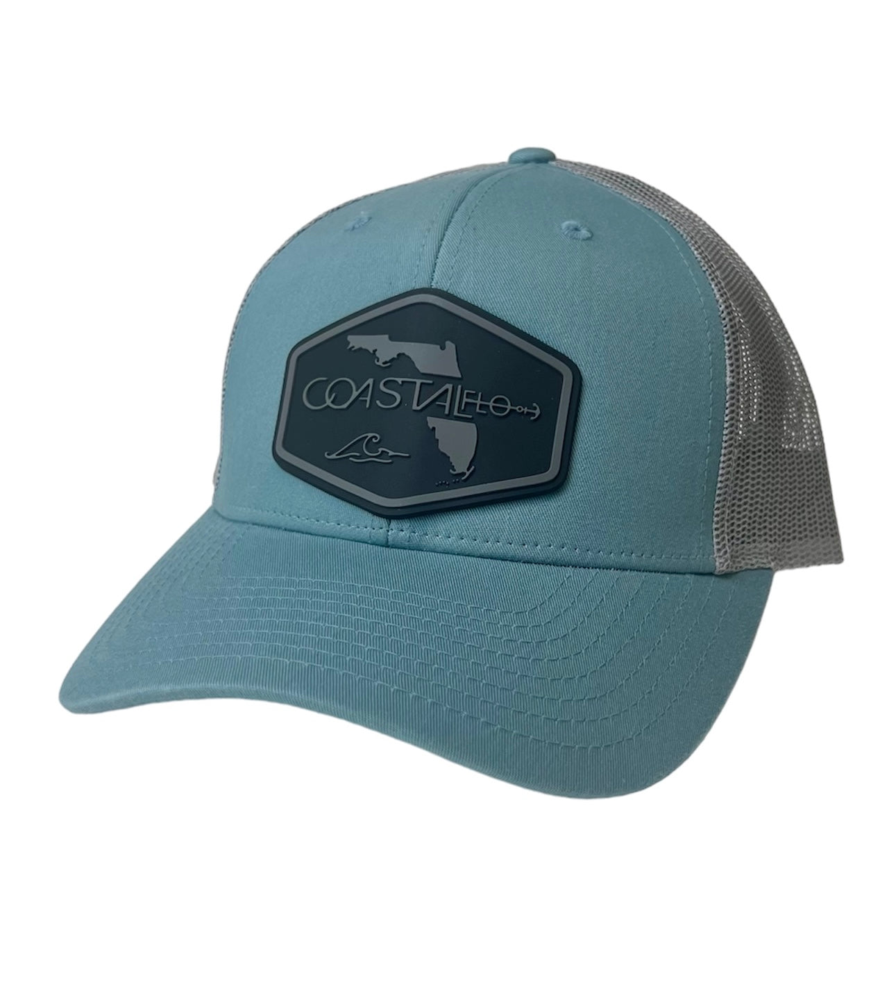 1 Smoke Blue/Aluminum - Low Profile - Trucker Hat with Gunmetal PVC rubber patch