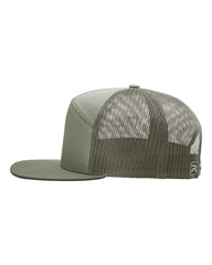 1 Loden Green - Flat Bill - Trucker Hat with Gunmetal PVC rubber patch