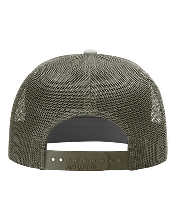 1 Loden Green - Flat Bill - Trucker Hat with Gunmetal PVC rubber patch