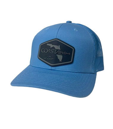 3 Columbia Blue/Blue - Trucker Hat with Gunmetal PVC rubber patch