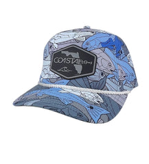 3 Red Fish Blue/White - Trucker Hat with Gunmetal PVC rubber patch