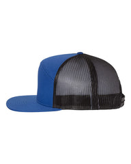 1 Royal Blue / Black Flat Bill - Trucker Hat with Gunmetal PVC rubber patch