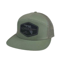 1 Loden Green - Flat Bill - Trucker Hat with Gunmetal PVC rubber patch