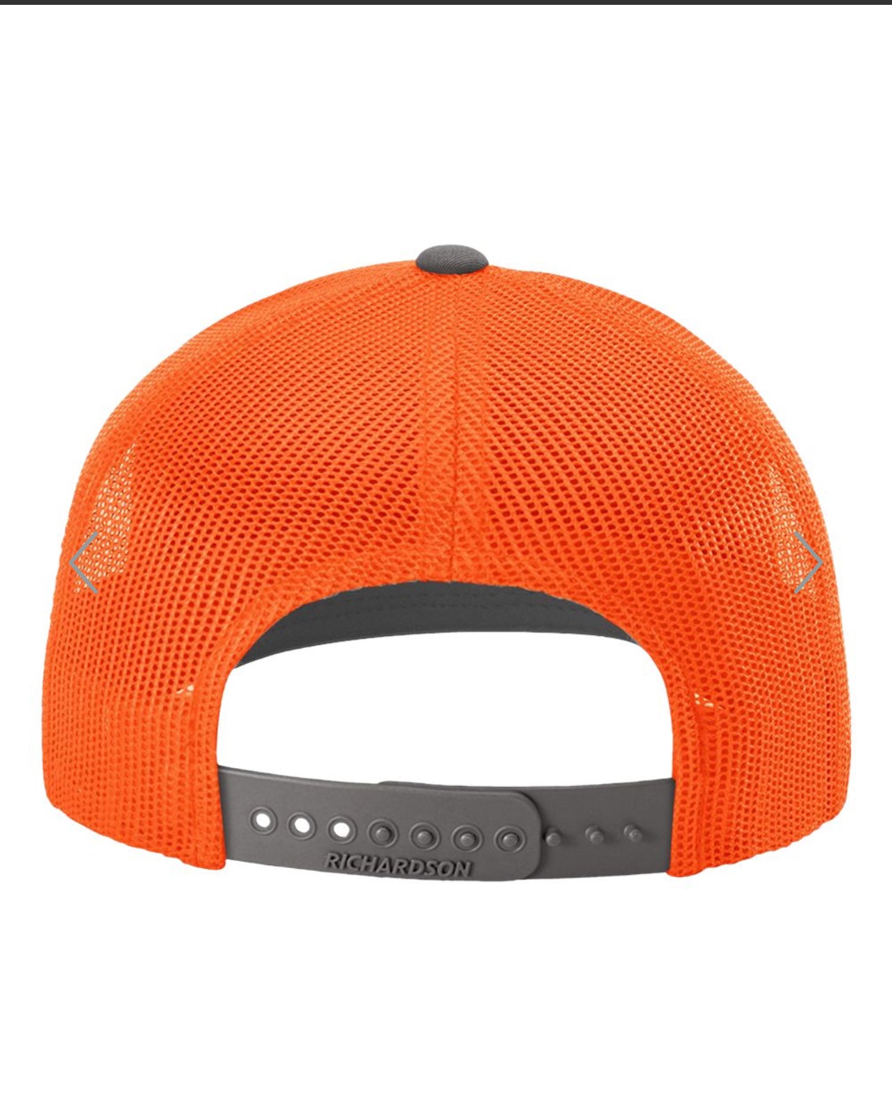1 Charcoal/Hunter Orange - Trucker Hat with Gunmetal PVC rubber patch