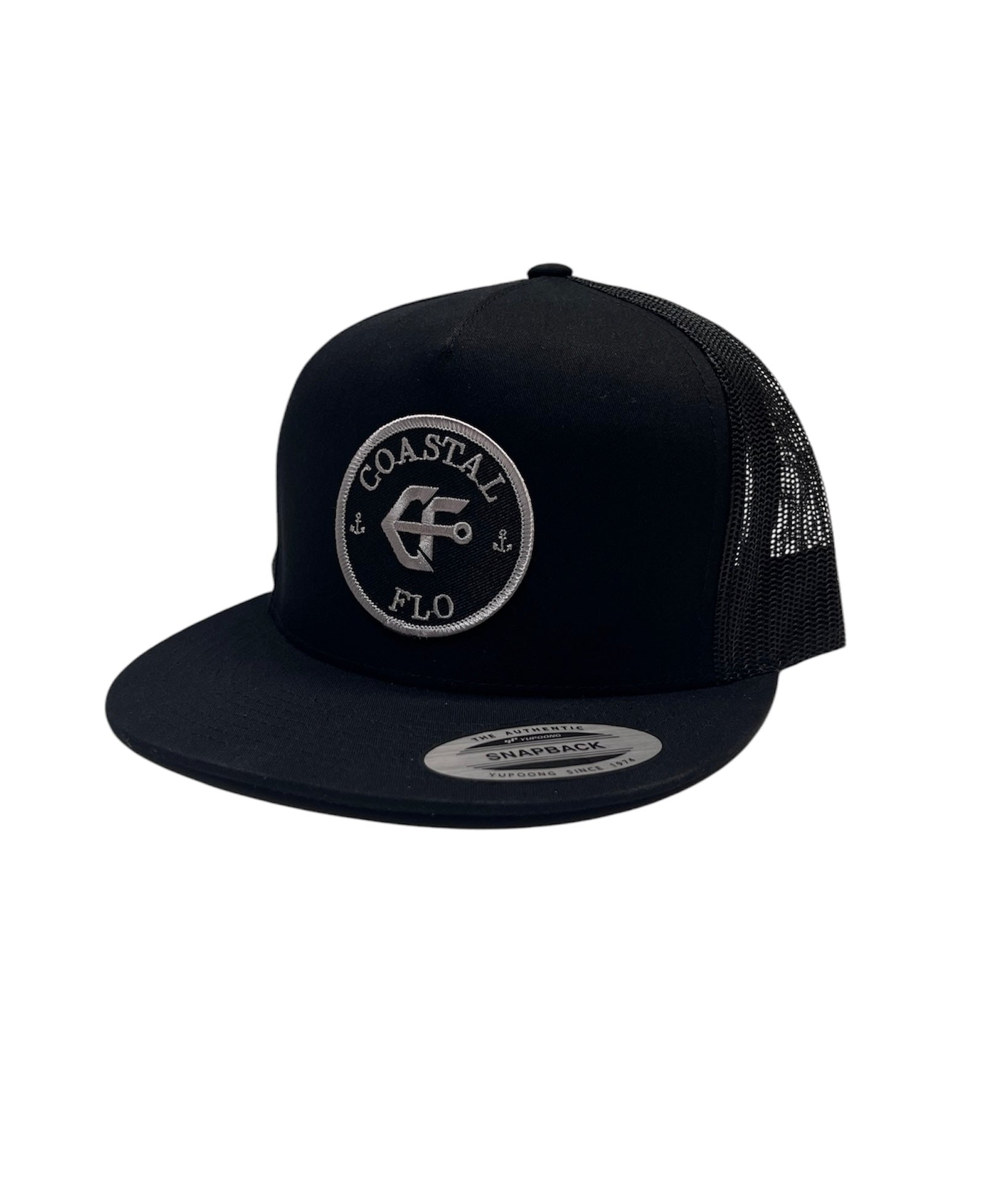 1 Flat Bill- Black/Black - Anchor Down Trucker Hat