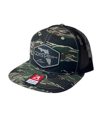 1 Tiger Camo / Black Flat Bill - Trucker Hat with Gunmetal PVC rubber patch