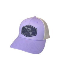 1 Lilac/Birch - Low Profile - Trucker Hat with Gunmetal PVC rubber patch