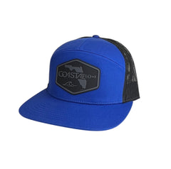 1 Royal Blue / Black Flat Bill - Trucker Hat with Gunmetal PVC rubber patch