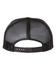 1 Heather Grey / Black / Black Flat Bill - Trucker Hat with Gunmetal PVC rubber patch