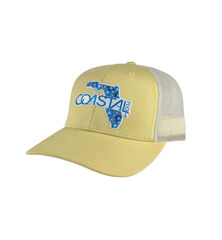 “Blue Hibiscus Florida” Pale Banana/Birch - Low Profile - Trucker Hat