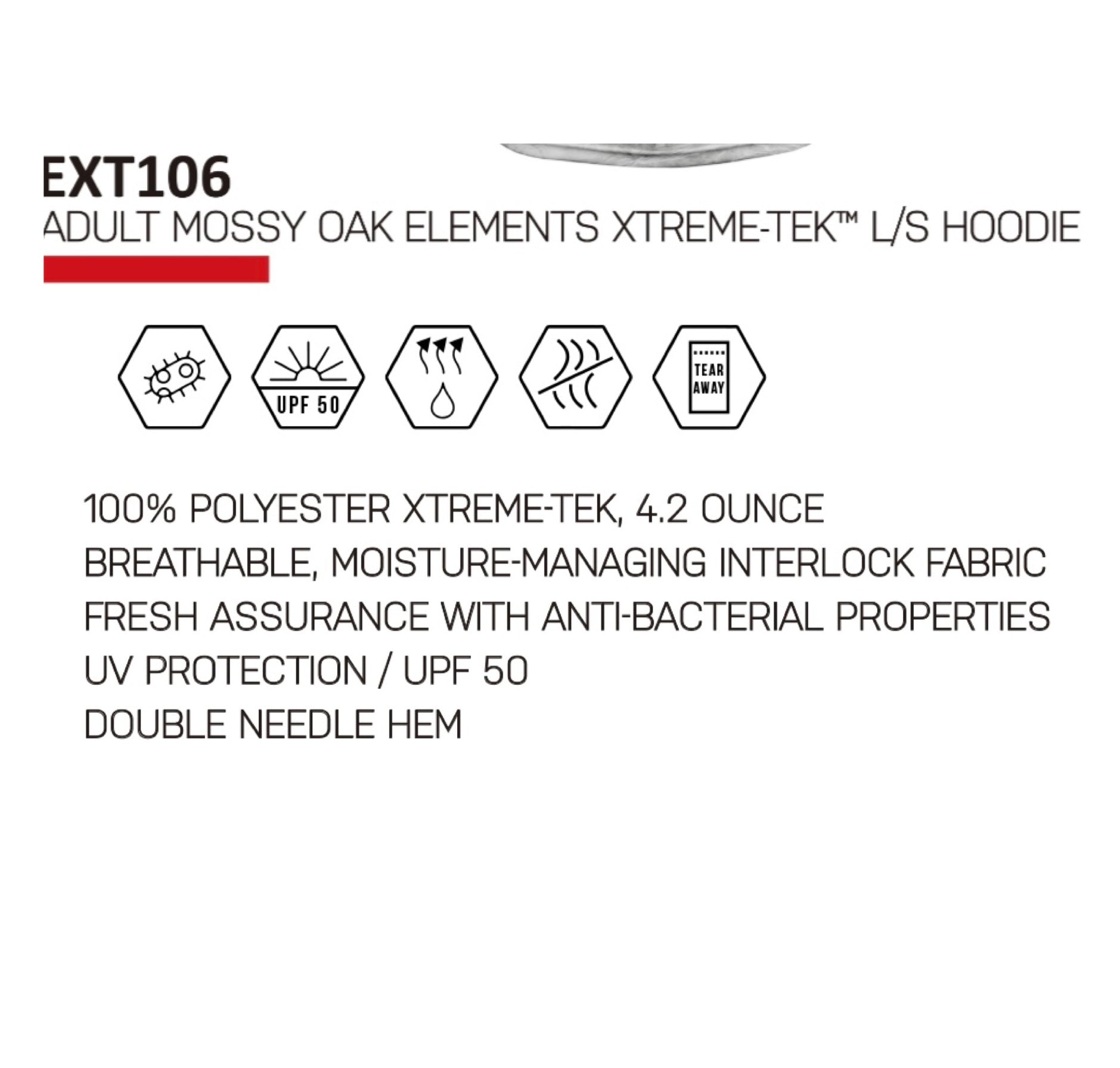 Hoodie Mossy Oak Elements Xtreme-Tek Performance UPF 50 Long Sleeve - Bonefish