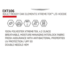 Hoodie Mossy Oak Elements Xtreme-Tek Performance UPF 50 Long Sleeve - Bonefish