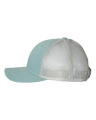 1 Smoke Blue/Aluminum - Low Profile - Trucker Hat with Gunmetal PVC rubber patch