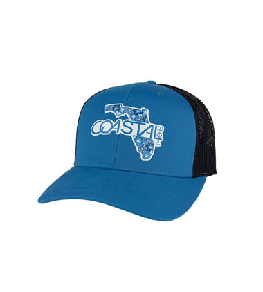 “Blue Hibiscus Florida” Cyan/Black - Low Profiles - Trucker Hat
