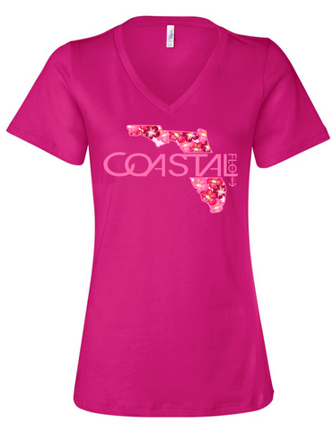 Women's "Florida Vibe" Berry - Relaxed Jersey V-Neck Tee