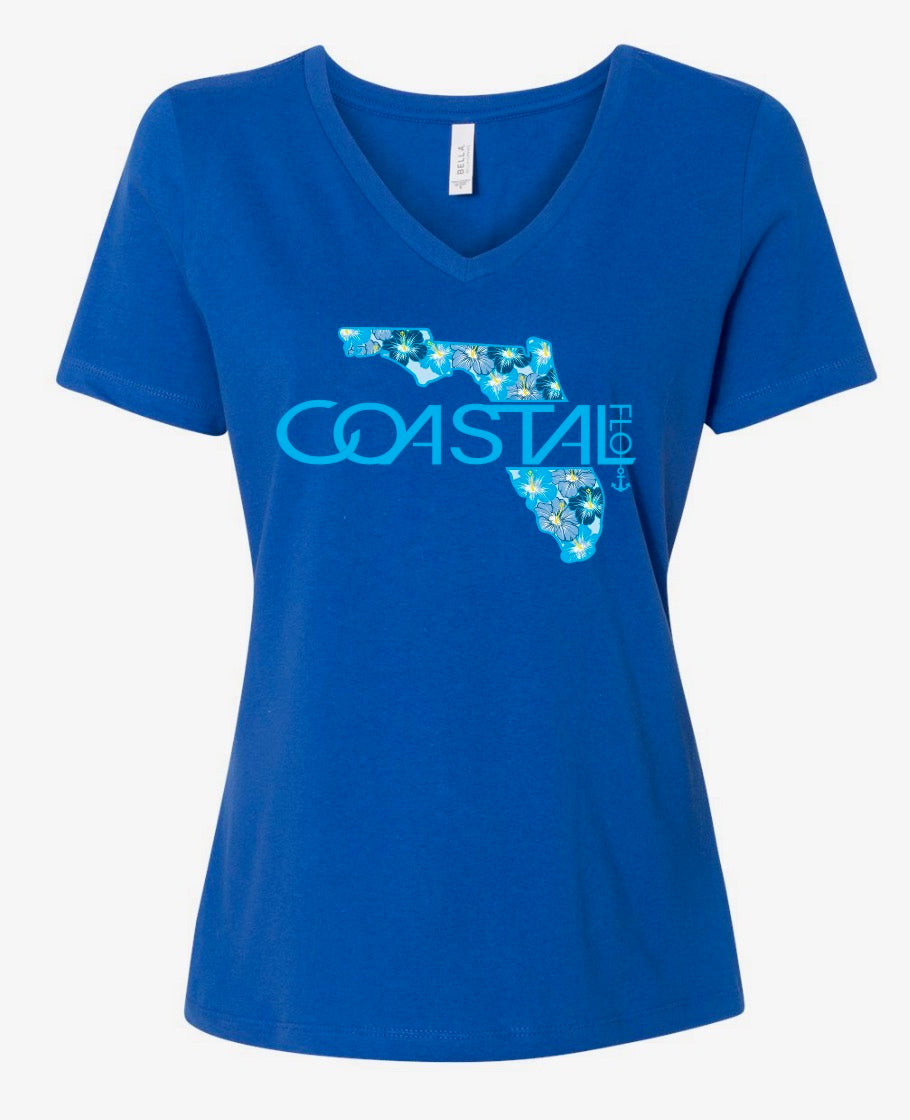 Women's "Florida Vibe" True Royal - Relaxed Jersey V-Neck Tee