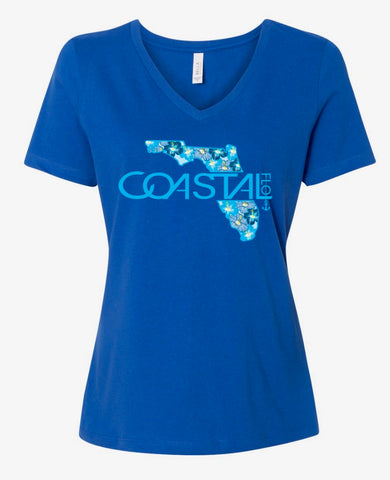 Women's "Florida Vibe" True Royal - Relaxed Jersey V-Neck Tee
