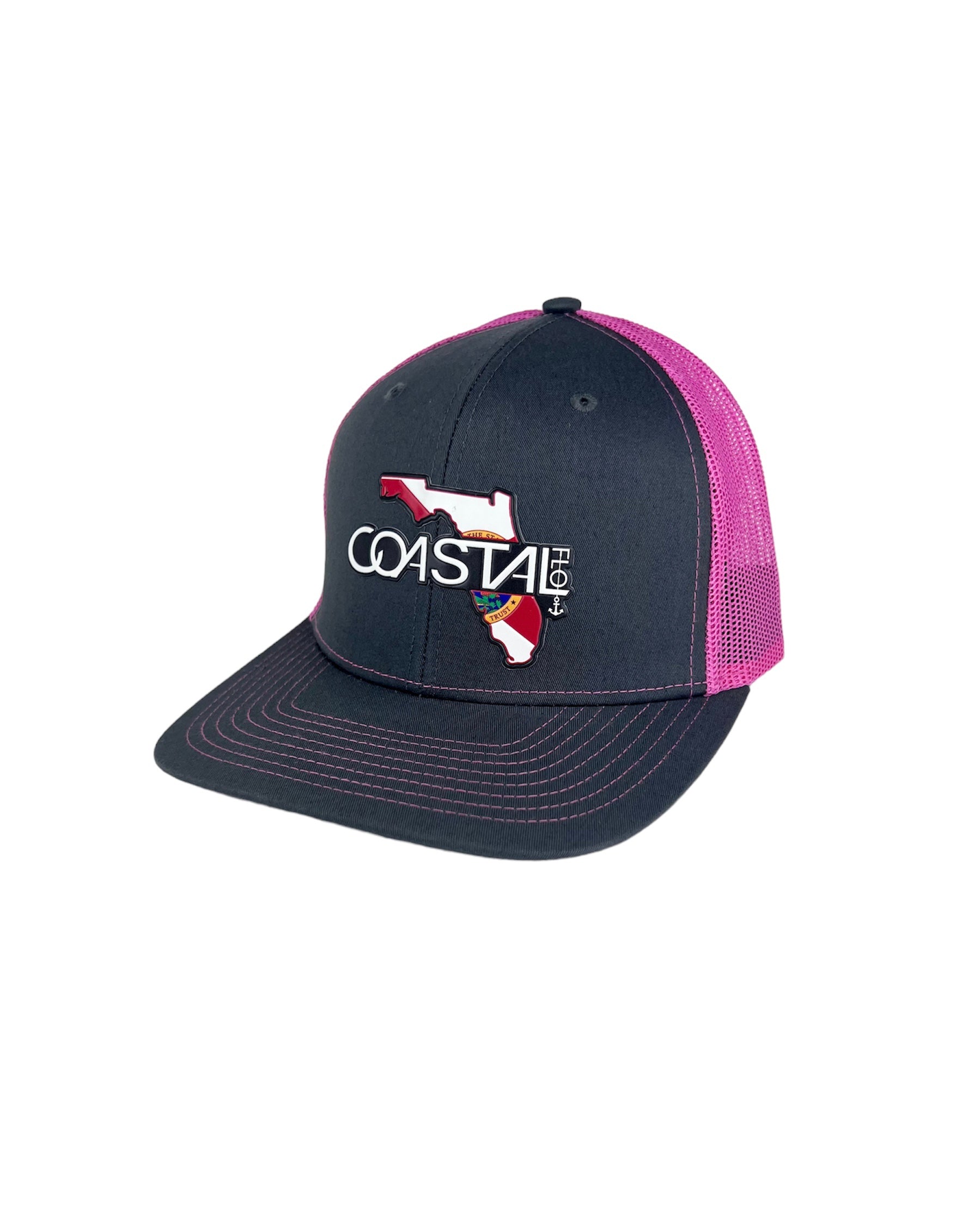 1 Charcoal/Neon Pink - Trucker Hat State