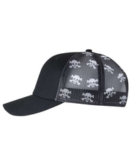 1 Black/Skull on Black -Trucker Hat with Gunmetal PVC rubber patch
