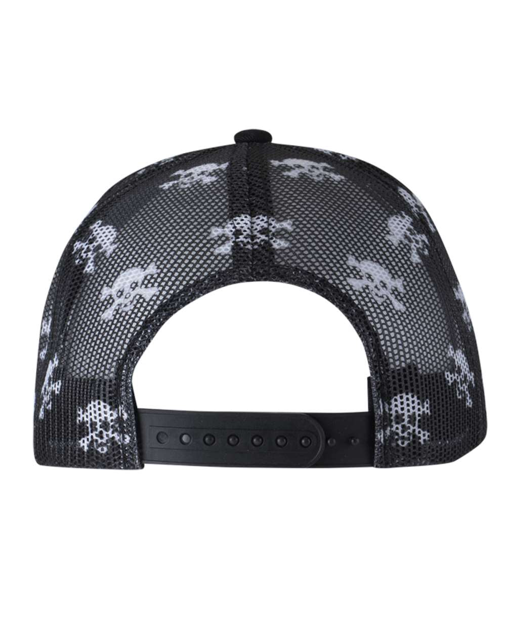 1 Black/Skull on Black -Trucker Hat with Gunmetal PVC rubber patch
